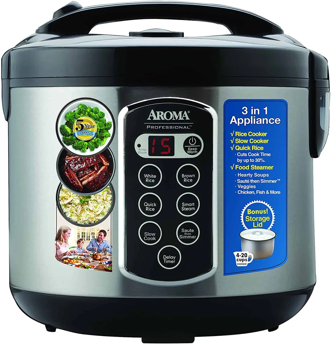Aroma Professional Rice Cooker and Multicooker ARC-2010ASB