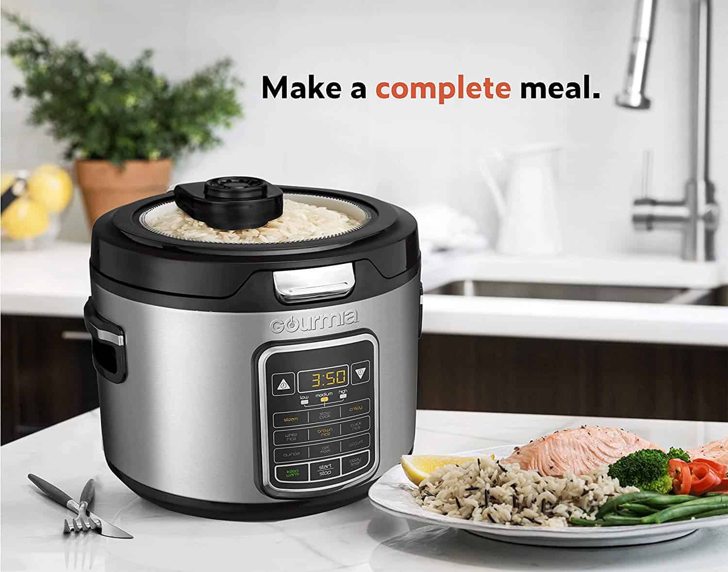 Slow Cookers, Gourmia GRC870 20 Cup Rice Cooker and Steamer For Grains and  Hot Cereal - Steam Basket - Stainless Steel - 6 Preset Modes and Settings  Digital Display - Keep Warm - Timer - Bonus Cookbook Included