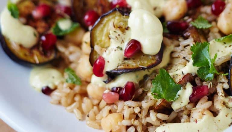 Roasted Eggplant and Brown Rice Bowl Recipe