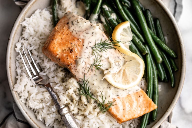 Slow Cooker Salmon with Creamy Lemon Sauce and Rice Recipe