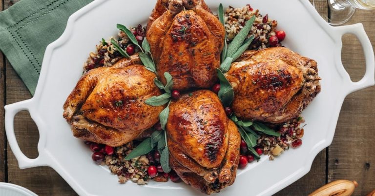 Glazed Cornish Hens with Pecan Rice Stuffing Recipe