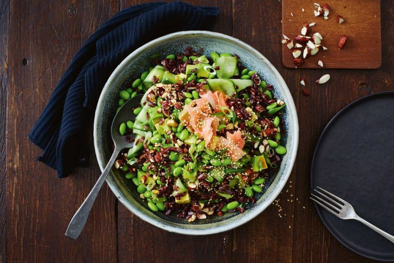 Black Rice and Edamame Salad With Crunchy Wasabi Almonds Recipe